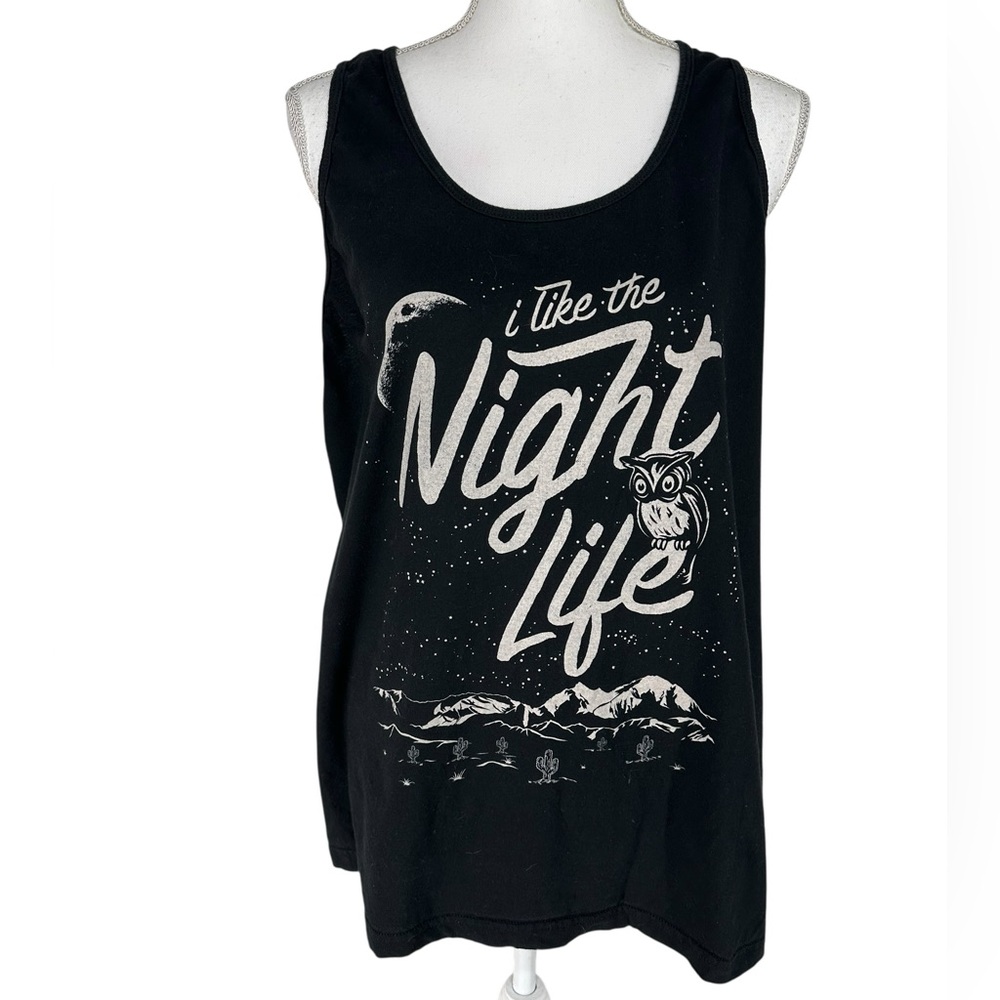 BOREDWALK / Black & White Graphic Tank “I like the night life” Large / Goth Emo